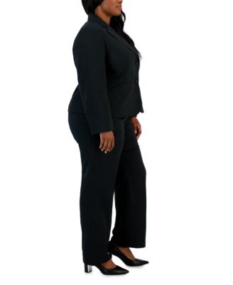 Plus Size Two-Button Pinstriped Pantsuit Set