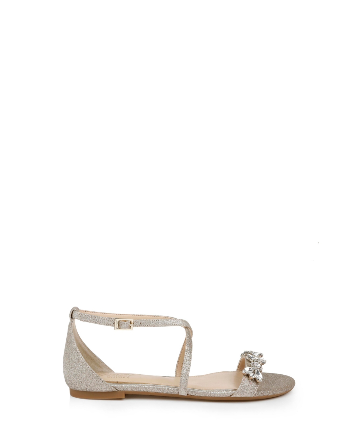Jewel Badgley Mischka Women s Tessy Crisscross Strap Evening Flat Sandals Rose Gold Glitter Smart Closet