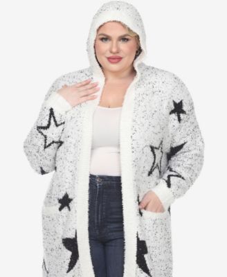 Plus Size Hooded Open Front Sherpa Sweater