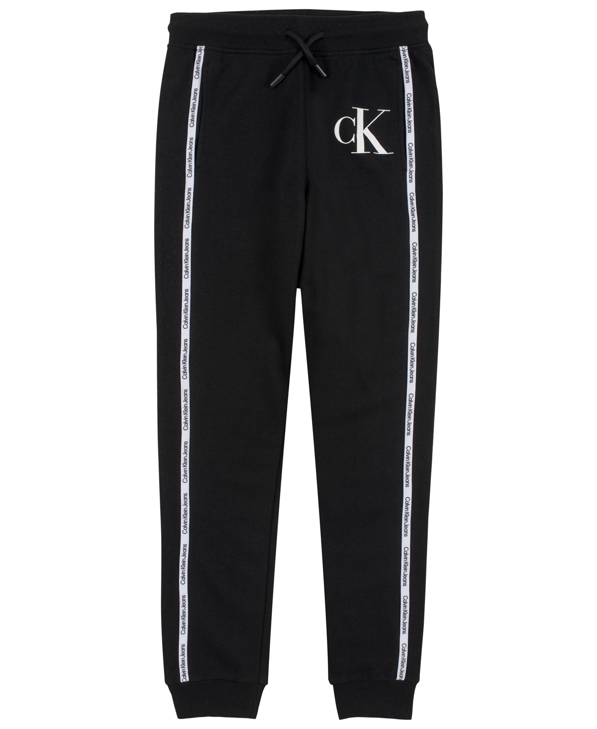 Calvin Klein Big Boys Ck Logo Taping Rib Trim Fleece Joggers In Black