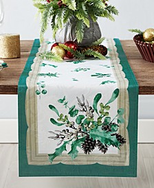 Vintage Holly Fabric Table Runner, 13" x 70"