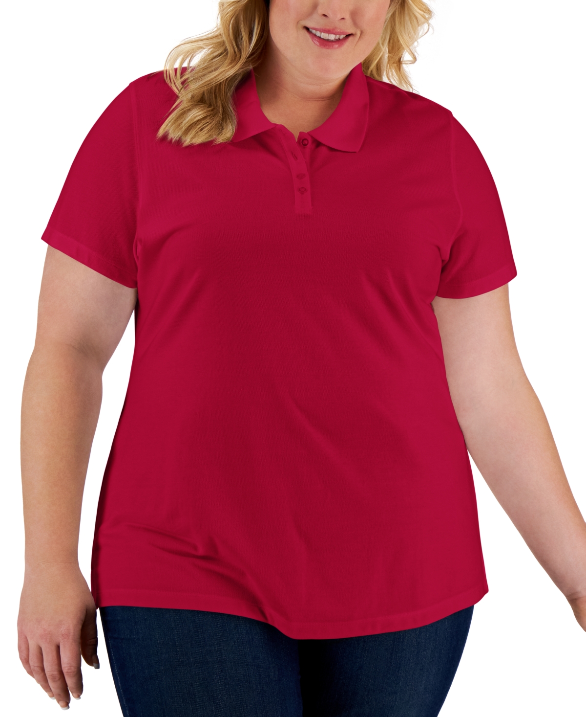 Plus Size Cotton Short-Sleeve Polo Shirt, Created for Macy's - New Red Amore