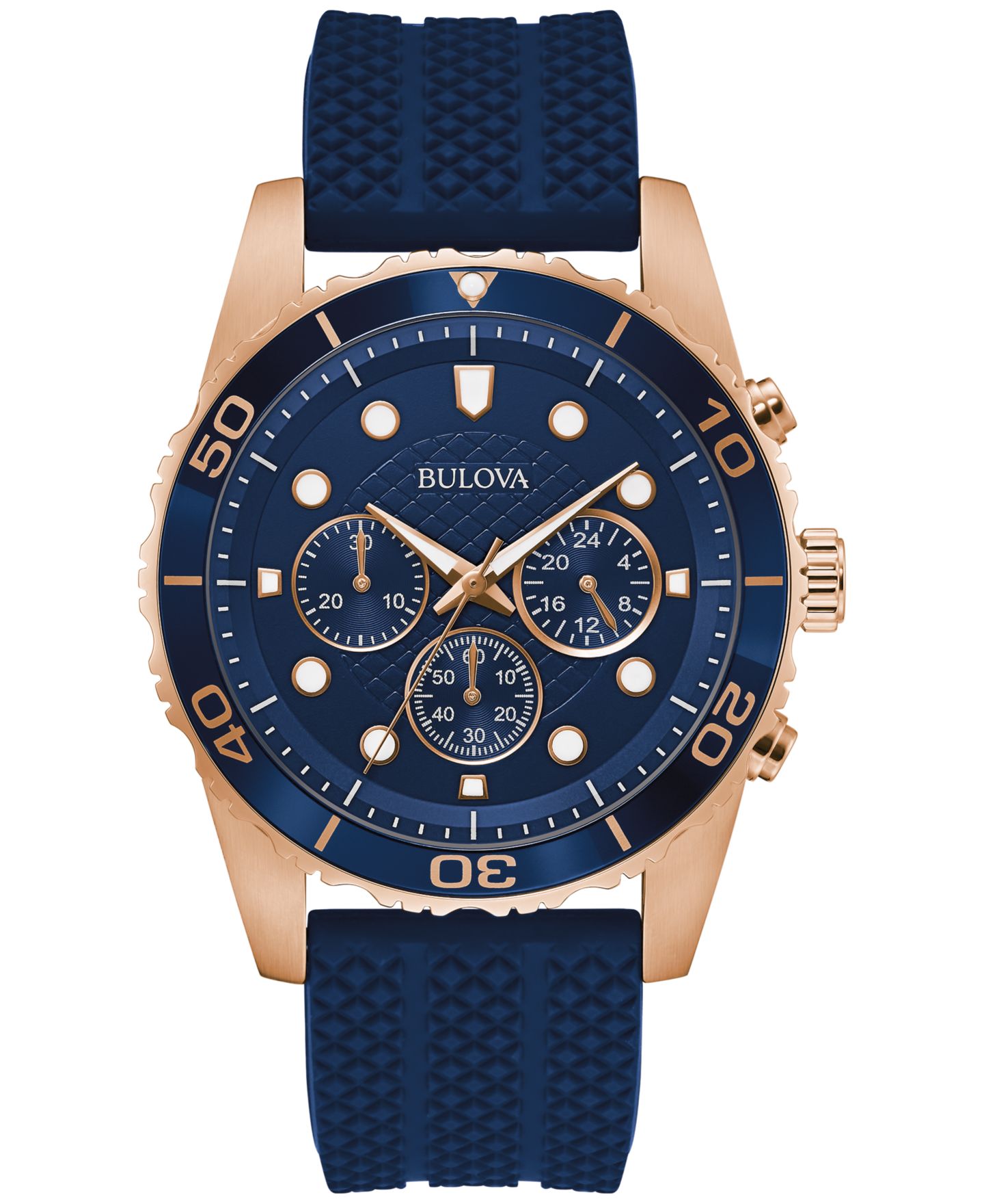 Мужские часы Bulova Chronograph Classic Navy Silicone Strap Watch 43mm — фото 1