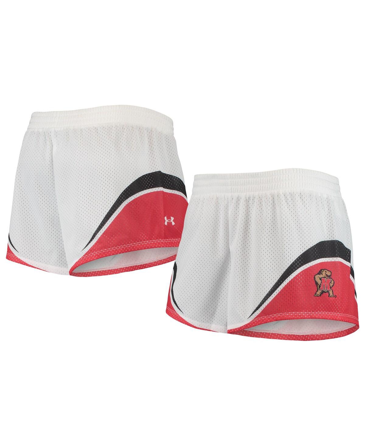 UNDER ARMOUR WOMEN'S UNDER ARMOUR WHITE AND RED MARYLAND TERRAPINS MESH SHORTS
