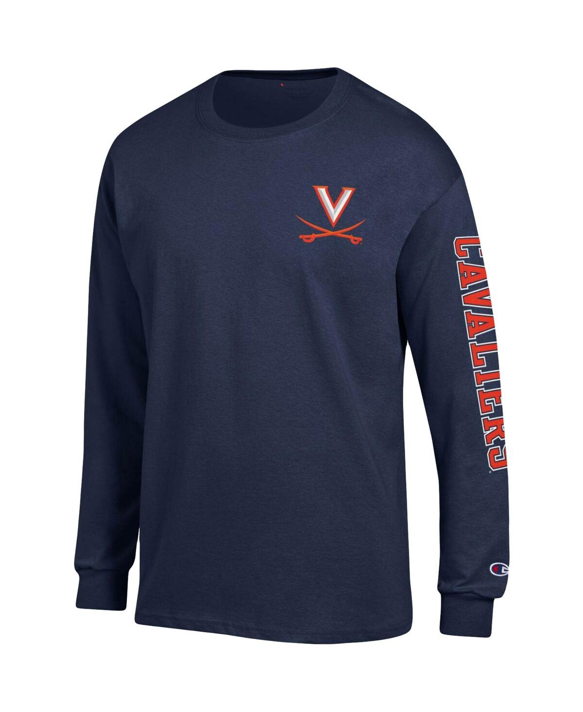 Shop Champion Men's  Navy Virginia Cavaliers Team Stack Long Sleeve T-shirt