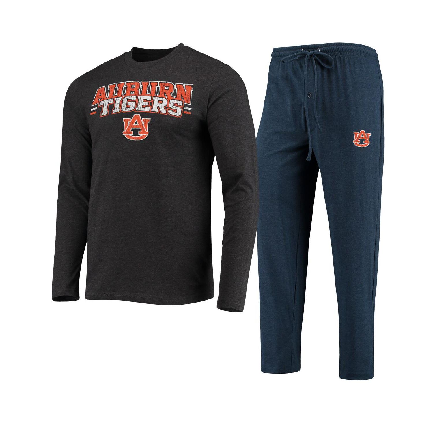 Men's Navy, Heathered Charcoal Auburn Tigers Meter Long Sleeve T-shirt and Pants Sleep Set