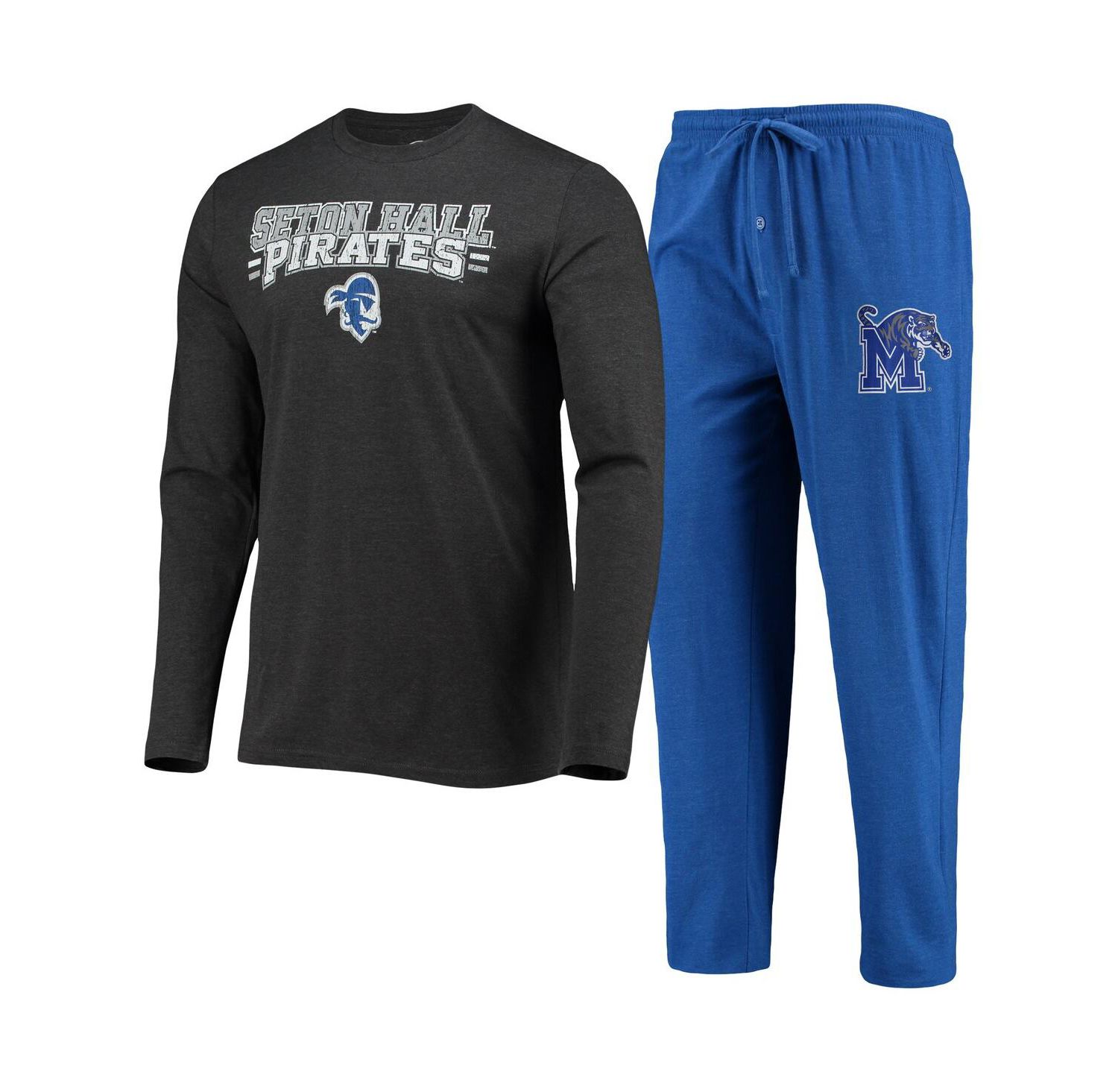 Men's Blue, Heathered Charcoal Seton Hall Pirates Meter Long Sleeve T-shirt and Pants Sleep Set