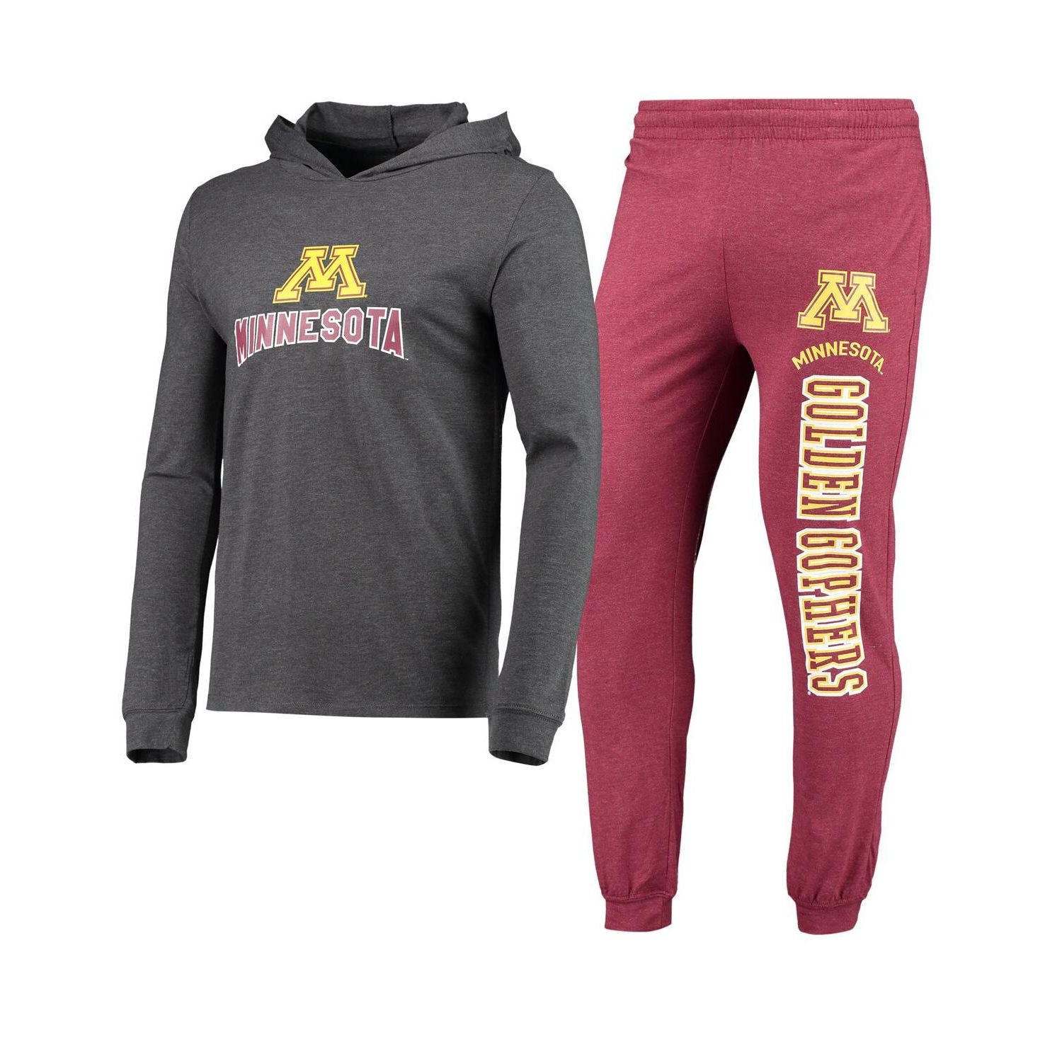 Men's Heathered Maroon and Heathered Charcoal Minnesota Golden Gophers Meter Long Sleeve Hoodie T-shirt and Jogger Pants Set