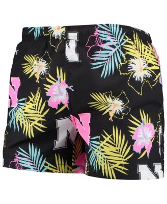 Men's Black Nebraska Huskers Neon Floral Swim Trunks