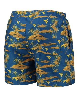 Men's Navy West Virginia Mountaineers Island Palm Swim Trunks