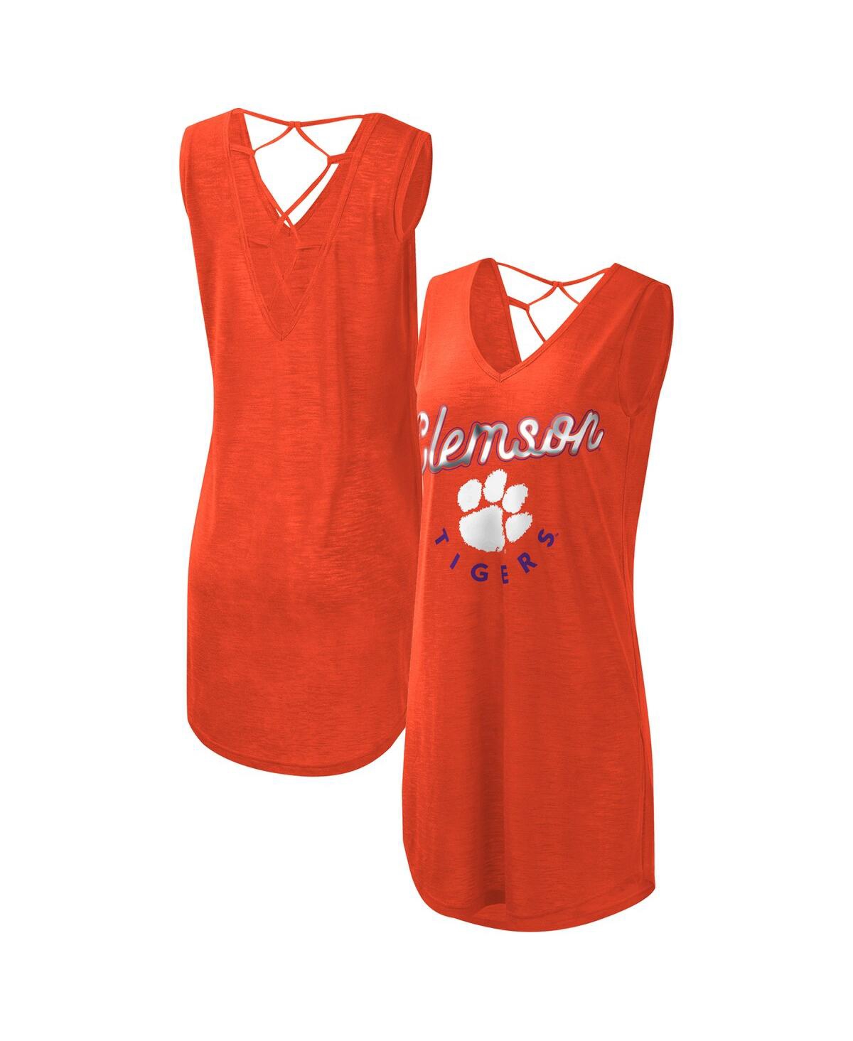 G-iii 4her By Carl Banks Orange Clemson Tigers Game Time Burnout Cover-up V-neck Dress In Orange