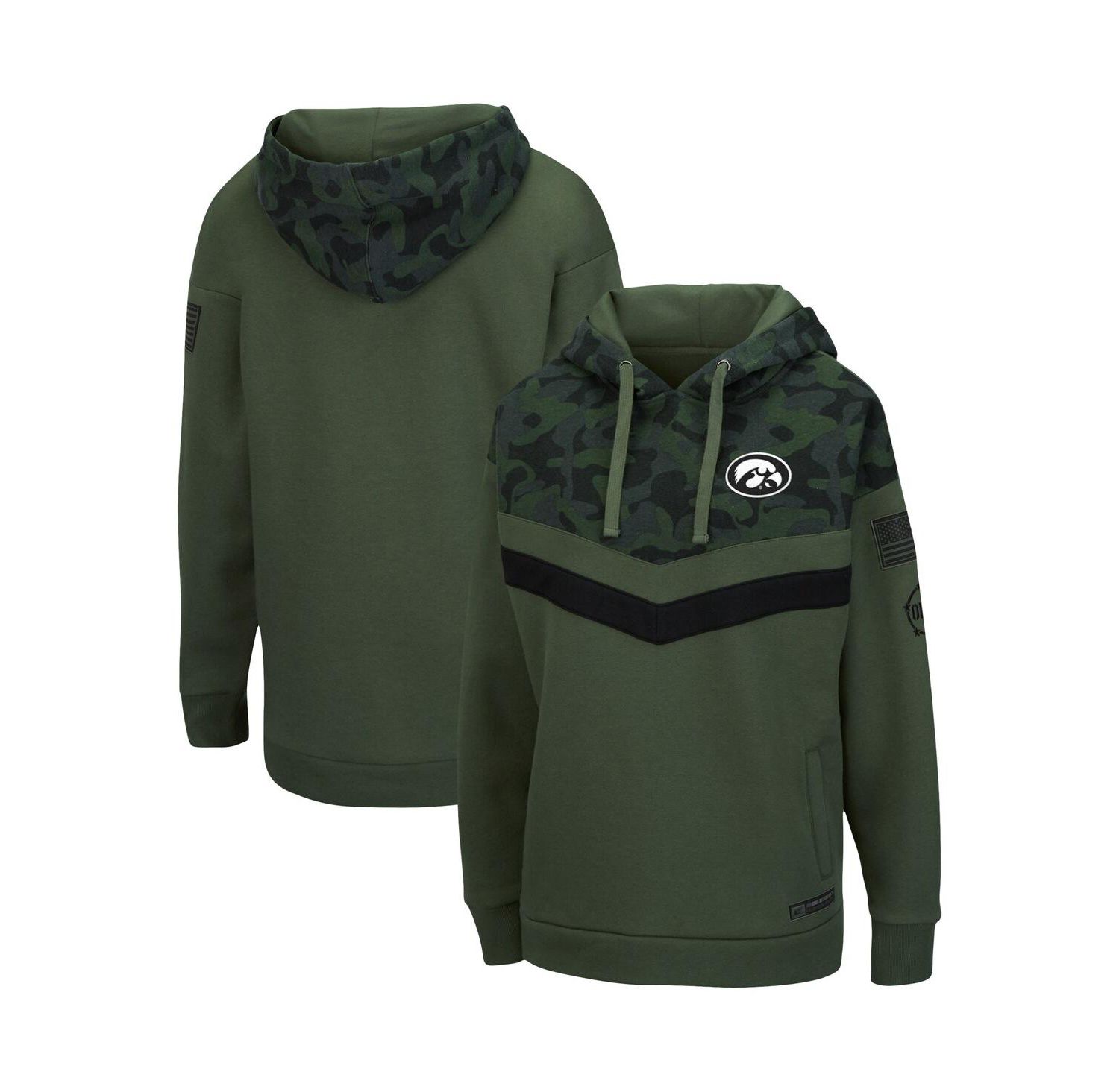 Women's Olive, Camo Iowa Hawkeyes OHT Military-Inspired Appreciation Extraction Chevron Pullover Hoodie