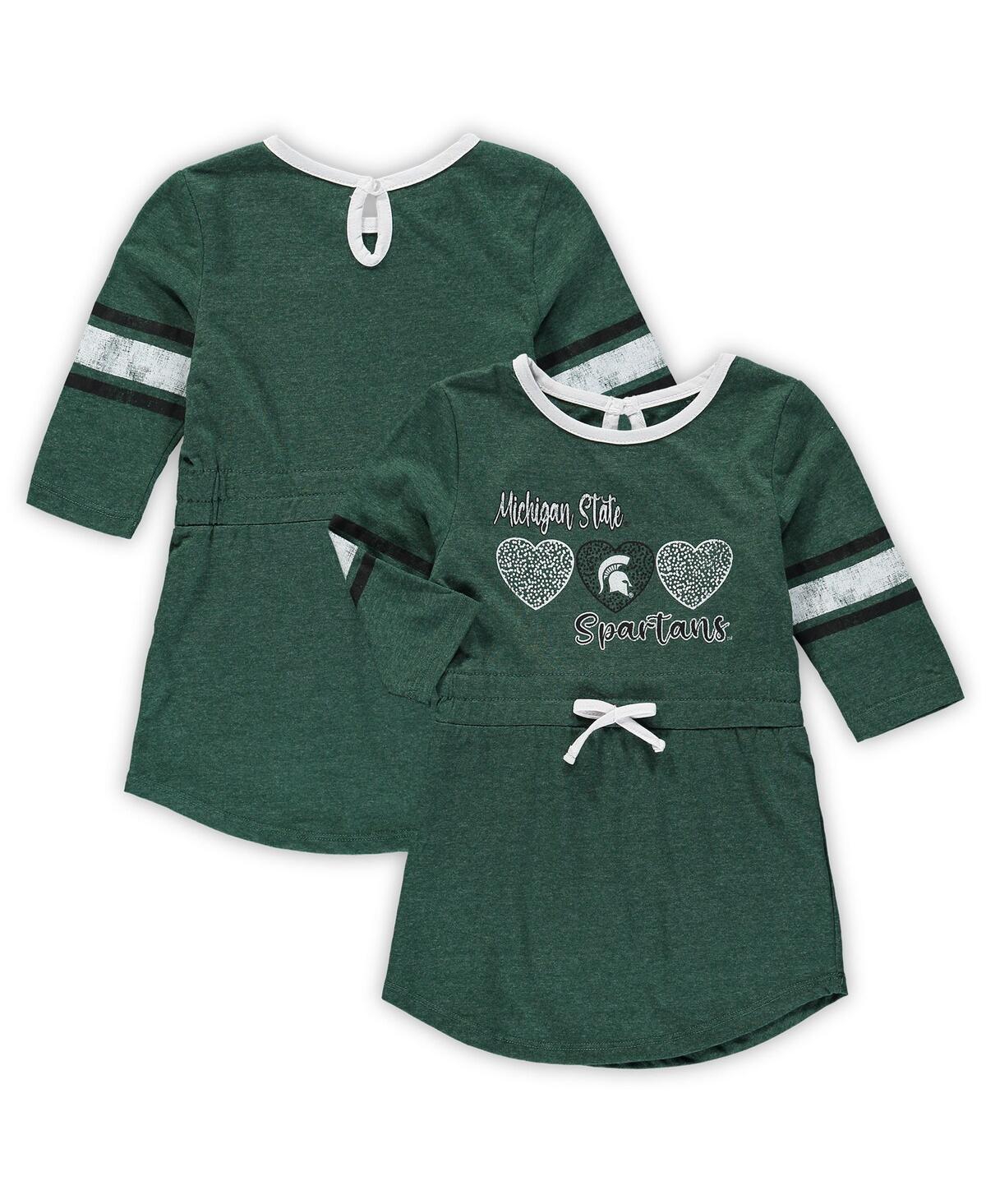 Colosseum Babies' Toddler Girls  Heathered Green Michigan State Spartans Poppin Sleeve Stripe Dress