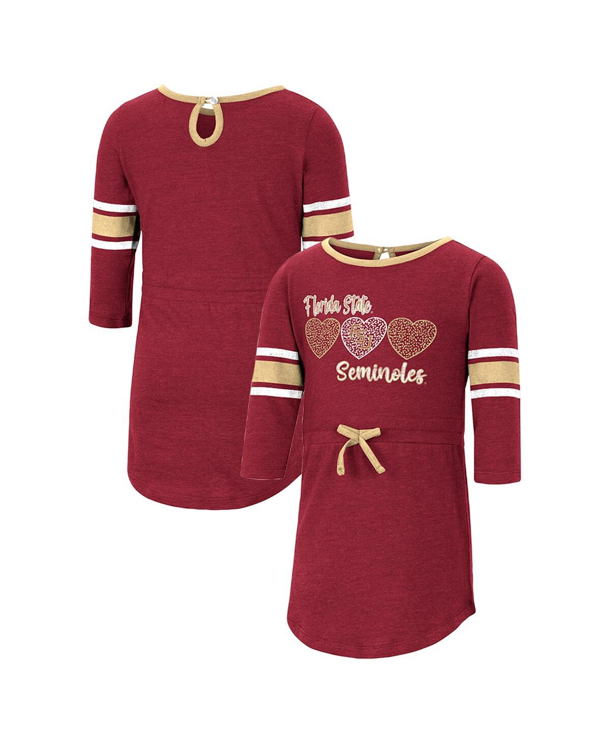Colosseum Babies' Toddler Girls  Heathered Garnet Florida State Seminoles Poppin Sleeve Stripe Dress
