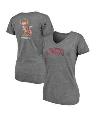 Women's Heathered Gray Minnesota Golden Gophers Slab Serif 2-Hit V-Neck Tri-Blend T-shirt