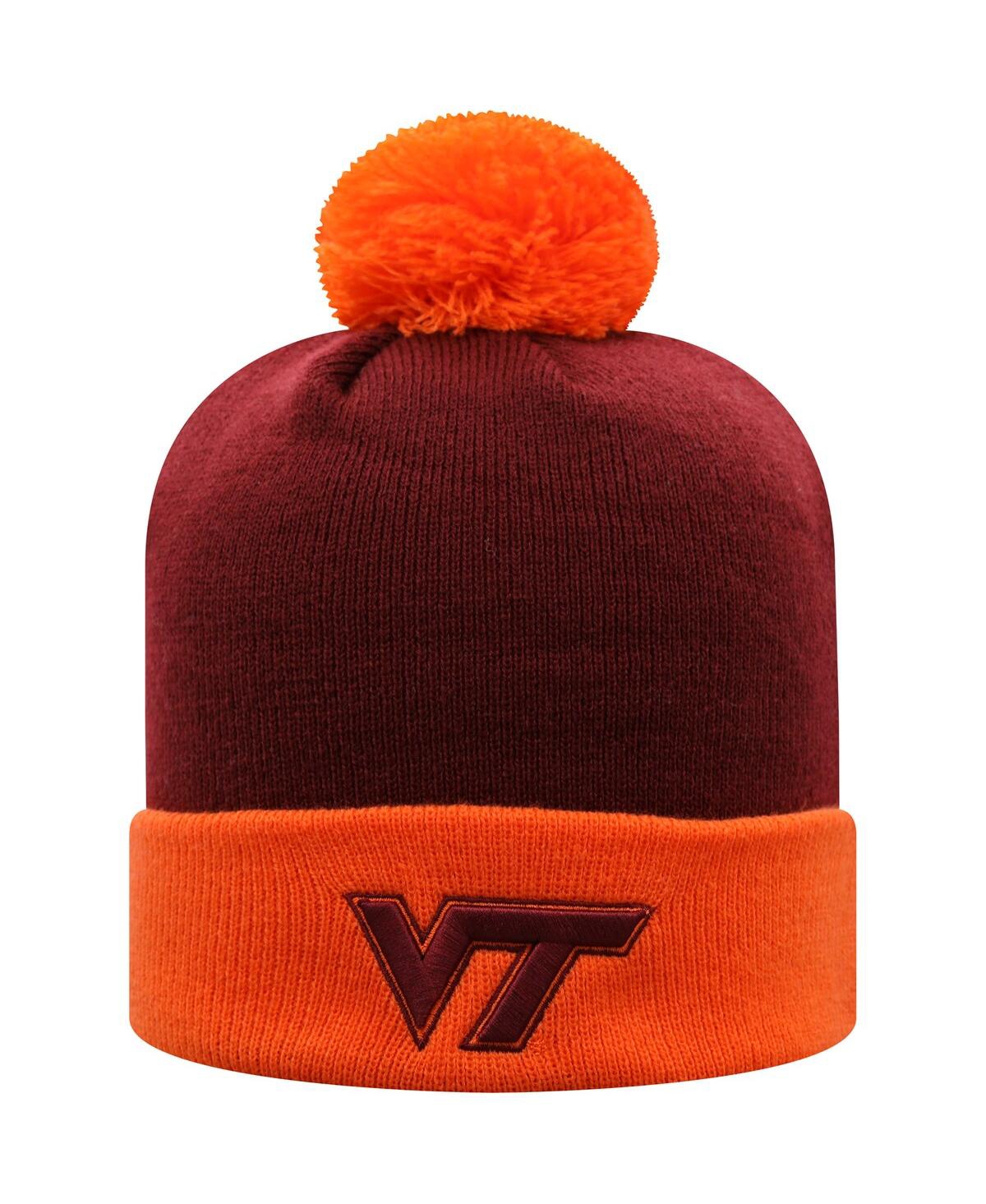 Top Of The World Men's  Maroon And Orange Virginia Tech Hokies Core 2-tone Cuffed Knit Hat With Pom In Maroon,orange