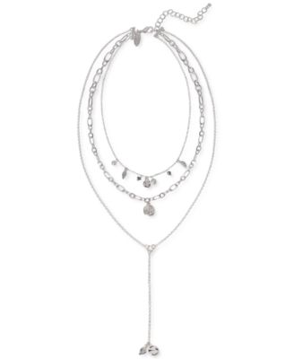 Style & Co - Silver-Tone Crystal & Imitation Pearl Multi-Strand Charm Necklace, 21" + 3" extender
