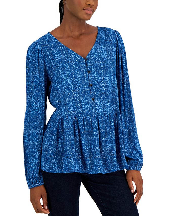 V neck 2025 peasant top