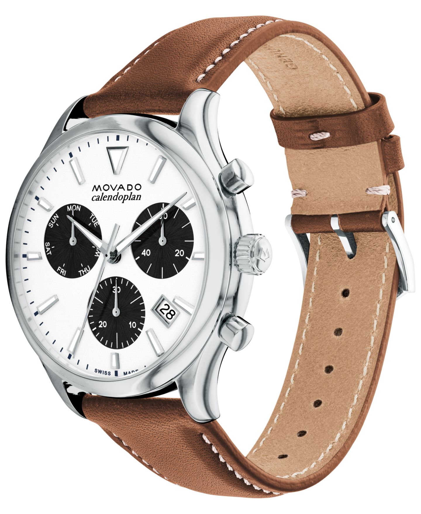 Мужские часы Movado Heritage Cognac Brown Genuine Leather Strap Watch 43mm — фото 2