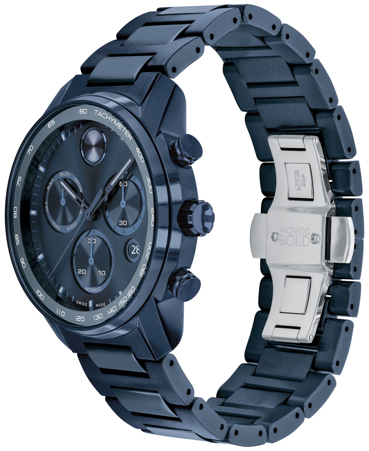 Мужские часы Movado Bold Verso Dark Blue Ionic Plated Steel Bracelet Watch 44mm — фото 2