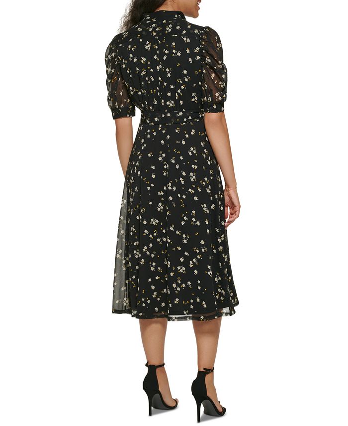 DKNY Women's Floral Print Midi Dress Black Size 14