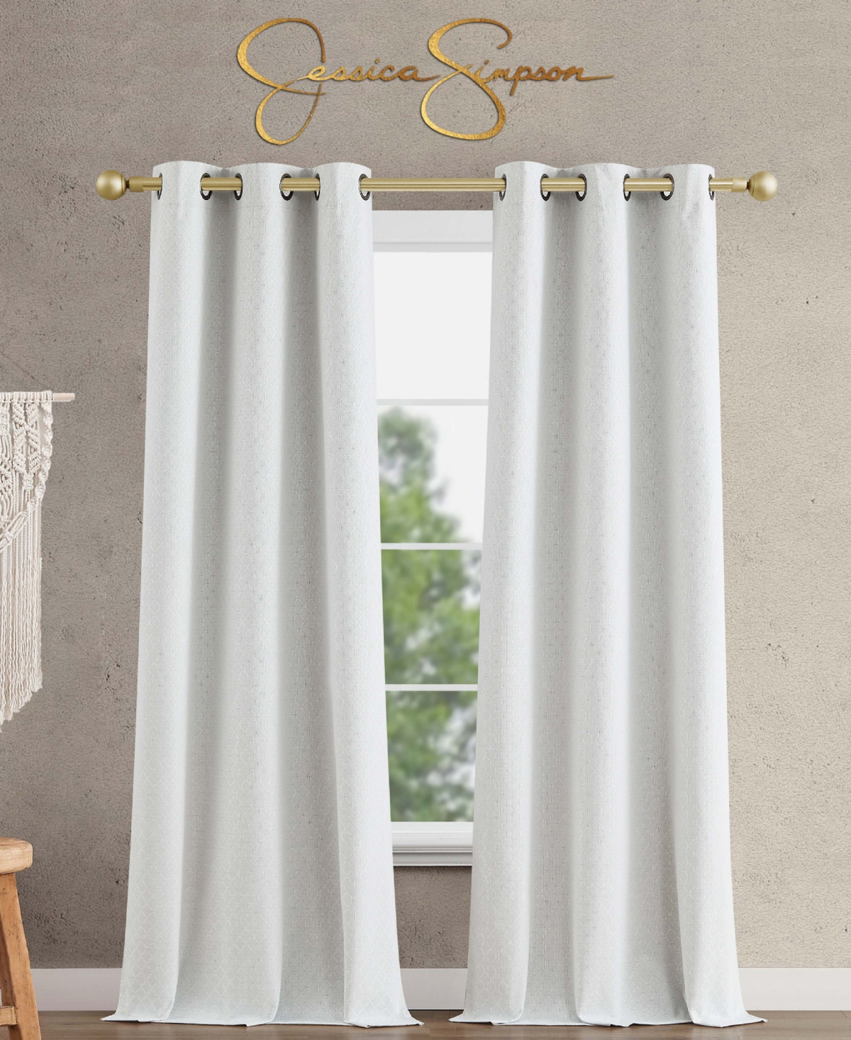 Jessica Simpson Faye Textured Blackout Grommet Window Curtain Panel Pair with Tiebacks, 38