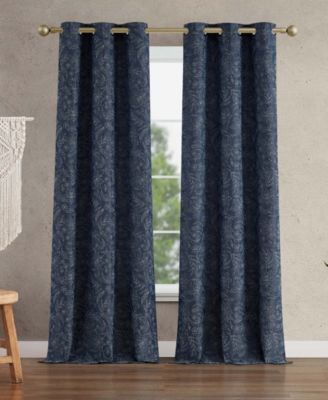 Groovy Paisley Textured Blackout Grommet Window Curtain Panel Pair with Tiebacks, 38" x 96"