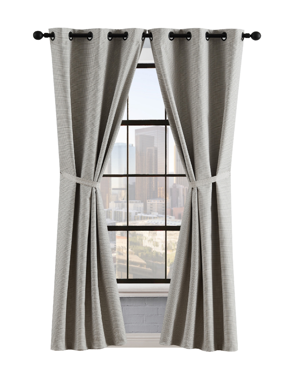 Lucky Brand Finley Textured Blackout Grommet Window Curtain Panel Pair With Tiebacks, 38" X 84" In Beige