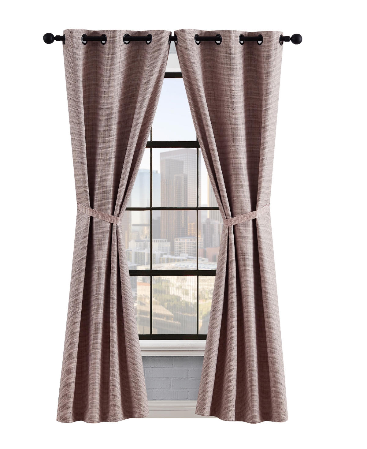 Lucky Brand Finley Textured Blackout Grommet Window Curtain Panel Pair With Tiebacks, 38" X 84" In Blush Pink