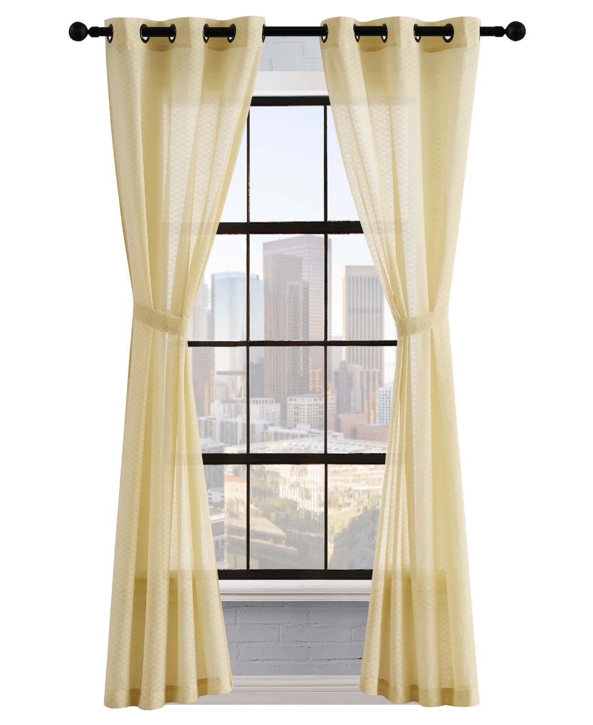 Lucky Brand Larkin Textured Light Filtering Grommet Window Curtain Panel Pair With Tiebacks, 38" X 84" In Gold-tone