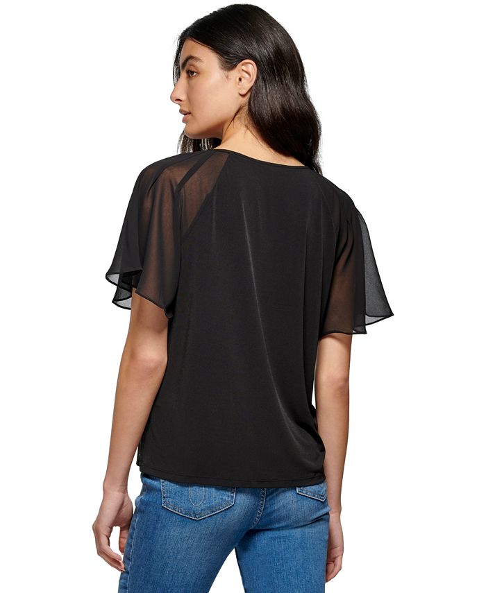 Calvin Klein Women's Chiffon Flutter Sleeve Top & Reviews - Tops ...