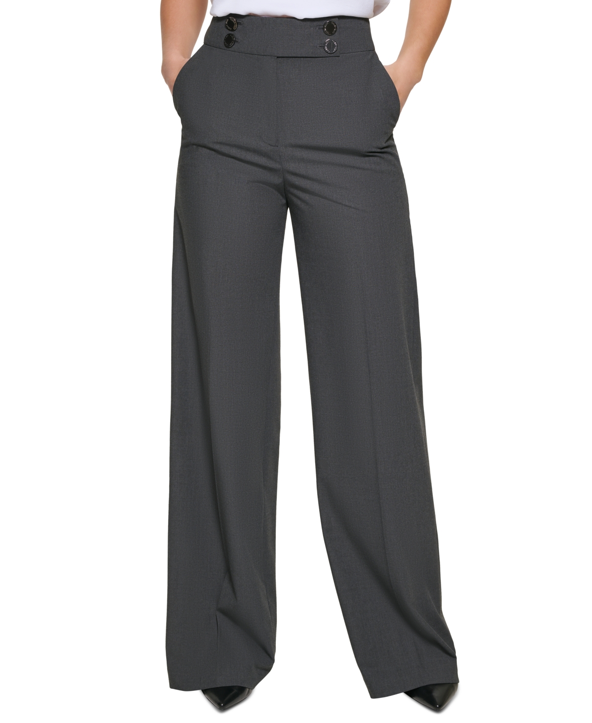 Women's Whitney Button Front Wide Leg Pants - Black