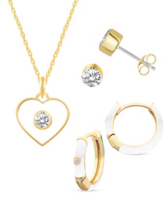 Crystal Enamel Necklace and Earring Set, 3-Piece