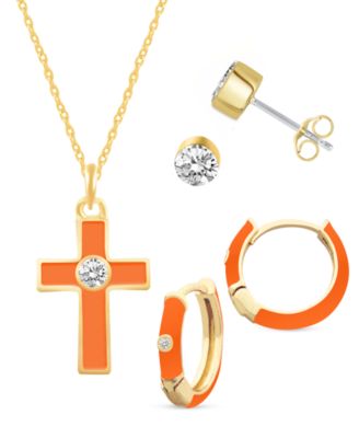 Crystal Enamel Necklace and Earring Set, 3-Piece