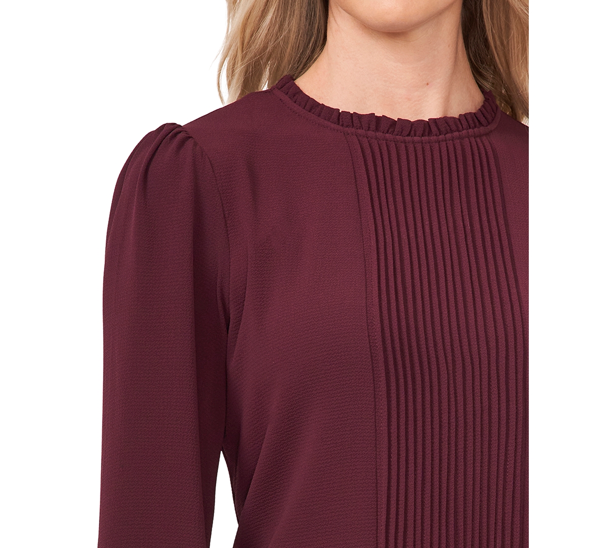CeCe Women's Long Sleeve Smocked Cuff Pin-Tuck Front Blouse