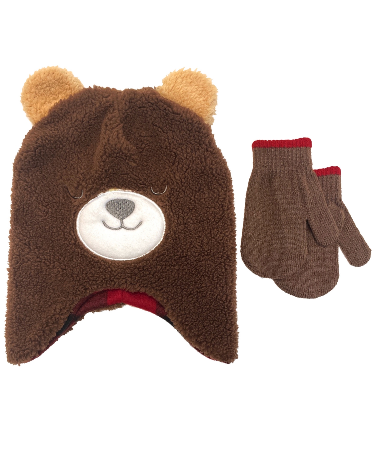 Abg Accessories Toddler Boys Teddy Bear Hat And Mittens, 2 Piece Set In Brown