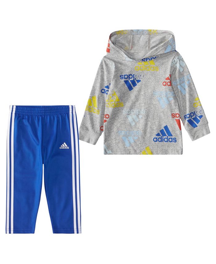 adidas Baby Boys Long Sleeve Allover Print Cotton Hooded Tshirt Set