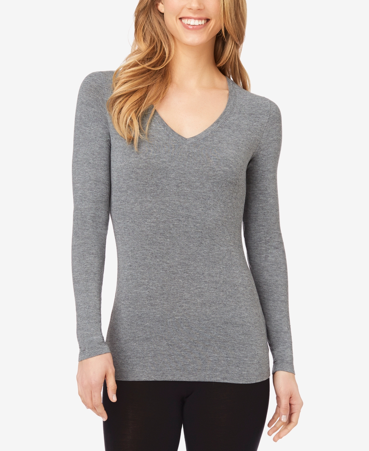 Shop Cuddl Duds Women's Softwear V-neck Long-sleeve Layering Top In Charcoal