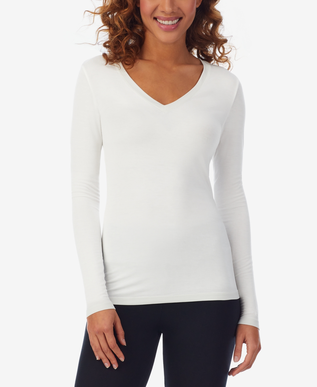 Cuddl Duds Women's Softwear V-neck Long-sleeve Layering Top In Ivory