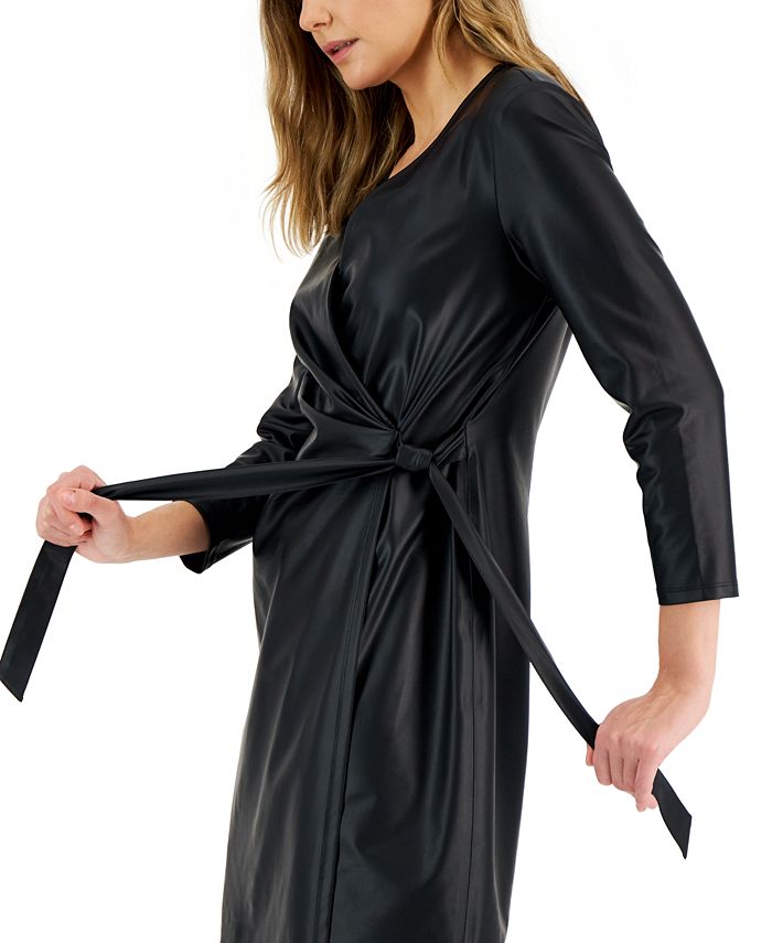Anne Klein Women's FauxLeather Classic FauxWrap Dress Macy's