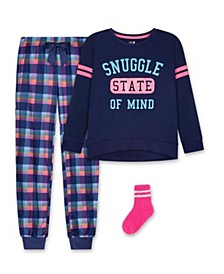 Big Girls Long Sleeve Top, Pajama and Socks, 3 Piece Set