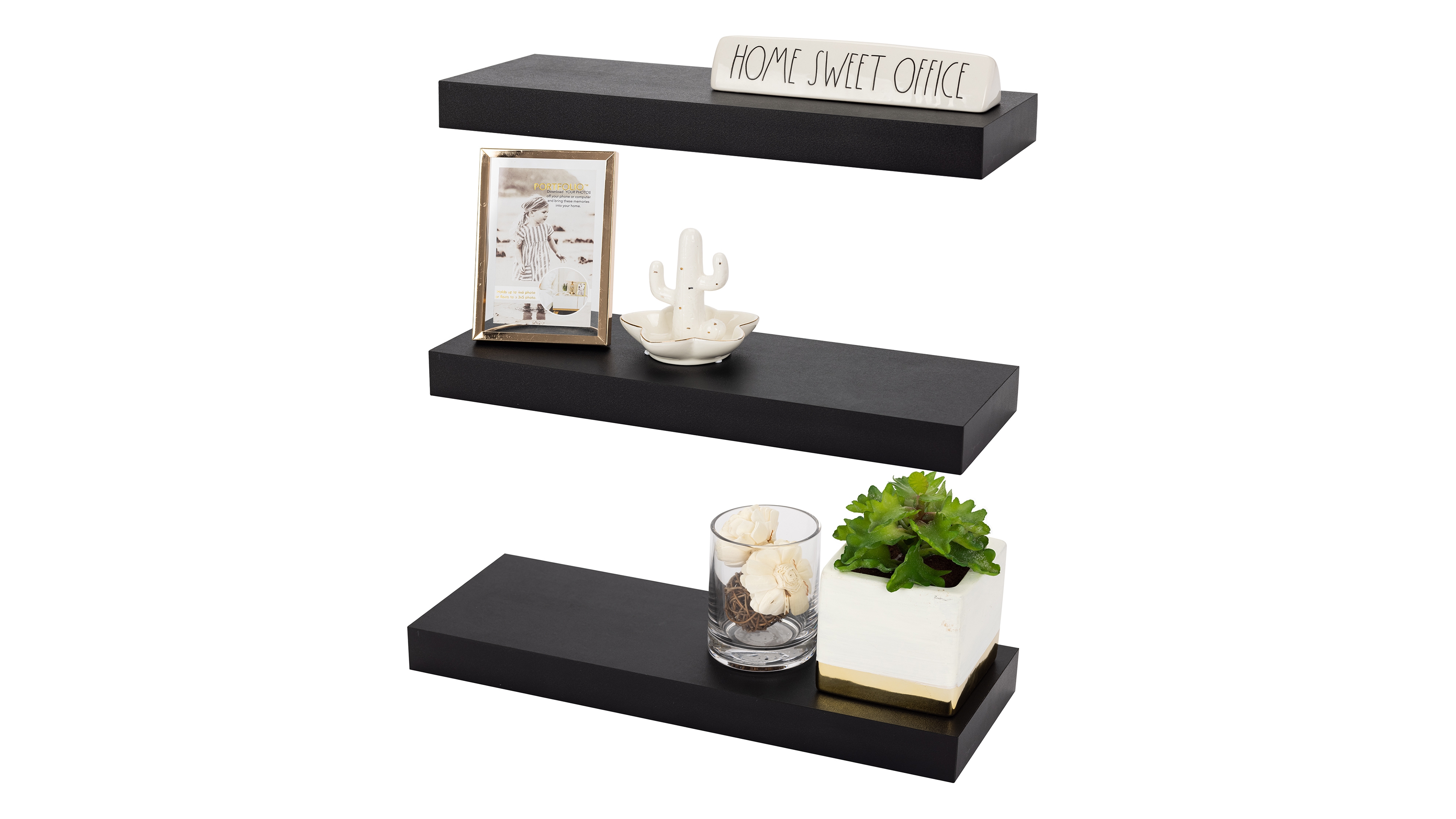 Sorbus Rustic Wood Hanging Rectangle Wall and Floating Shelf Set, Pack of 3