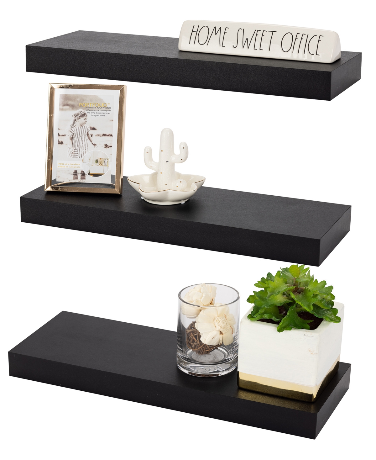 Sorbus Rustic Wood Hanging Rectangle Wall And Floating Shelf Set, Pack Of 3 In Black