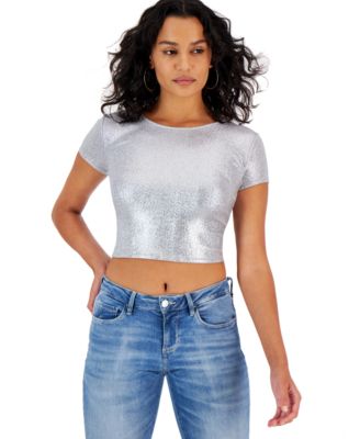 GUESS - Women's Short Sleeve Laced-Back Sidra Shine Top