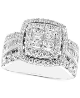 Diamond Princess Quad Cluster Halo Ring (2 ct. t.w.) in 14k White Gold ...