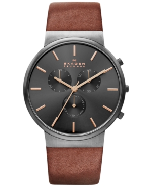 Skagen Men's Chronograph Ancher Brown Leather Strap Watch 40mm SKW6106