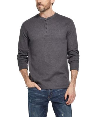Waffle V-Neck Button Long Sleeve T-Shirt Men's Autumn Solid Color