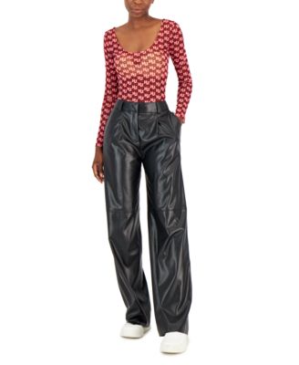 HUGO - Women's Signature-Print Scoop-Neck Mesh Bodysuit