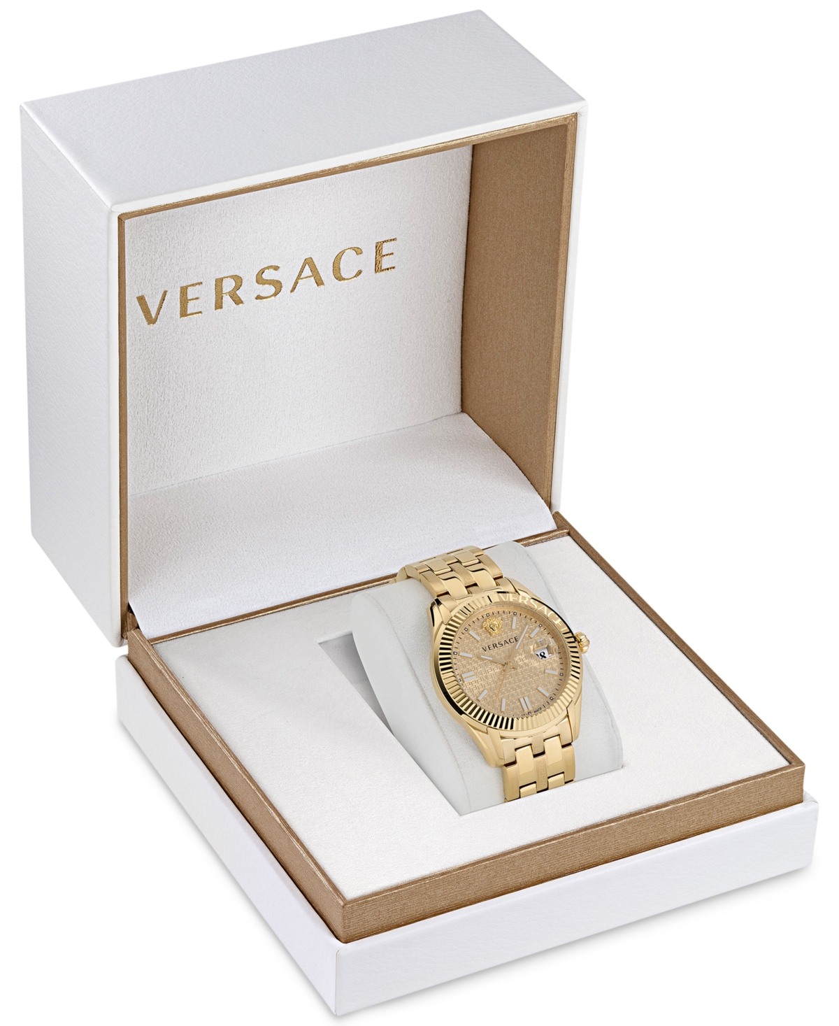 Shop Versace Men's Swiss Greca Time Gold Ion Plated Stainless Steel Bracelet Watch 41mm In Ip Yellow Gold