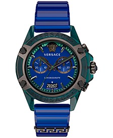 Men's Swiss Chronograph Icon Active Blue Silicone Strap Watch 44mm